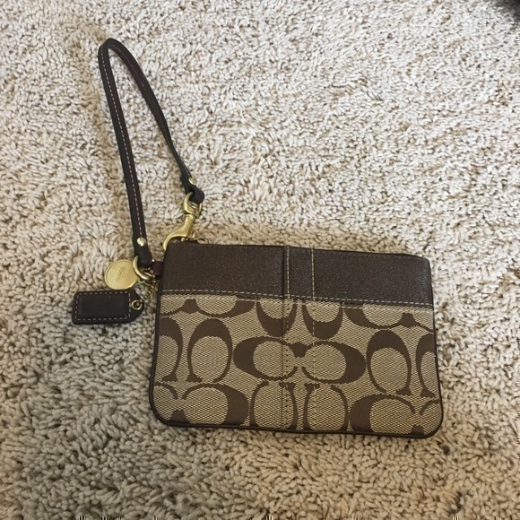 Coach Khaki signature stripe wristlet